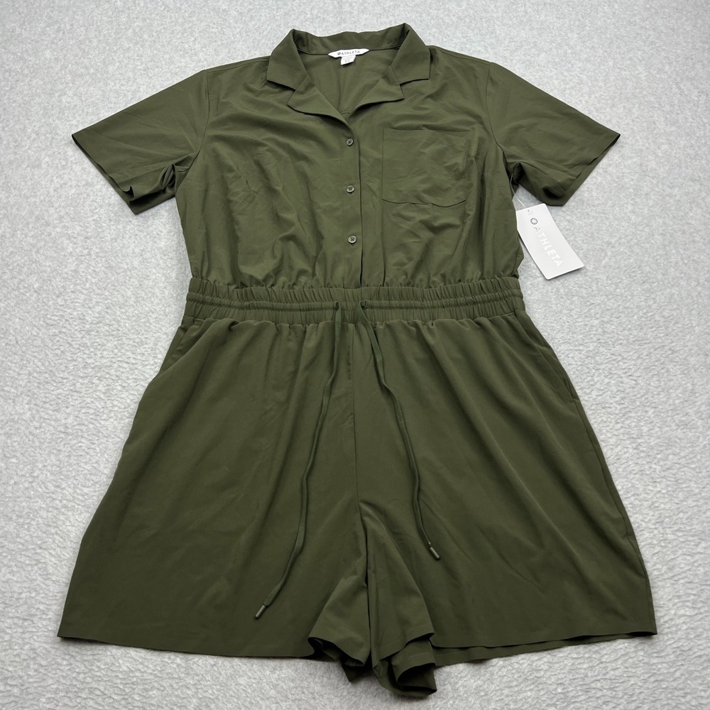 NEW Athleta Avenue Romper Womens LT Green Short Sleeve Featherweight Stretch UPF